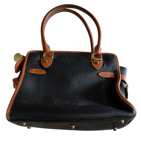 Vintage Dooney & Bourke Pebbled Leather Shoulder Bag Purse Black Tan - Picture 6 of 14